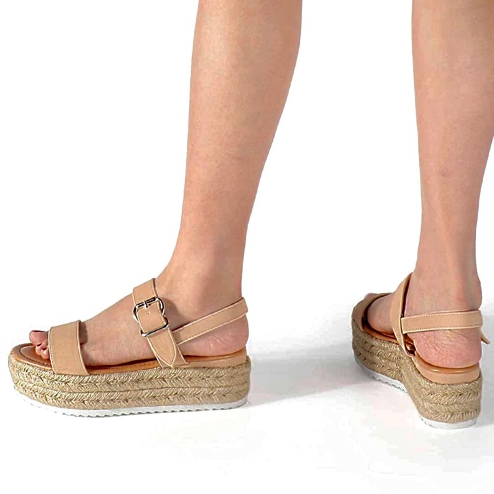Nude Espadrille Wedge Flat Platform Sandal